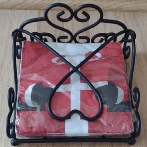 Wrought Iron Metal Tabletop Napkin Holder FeaturedHeart Shaped Scrollwork Design